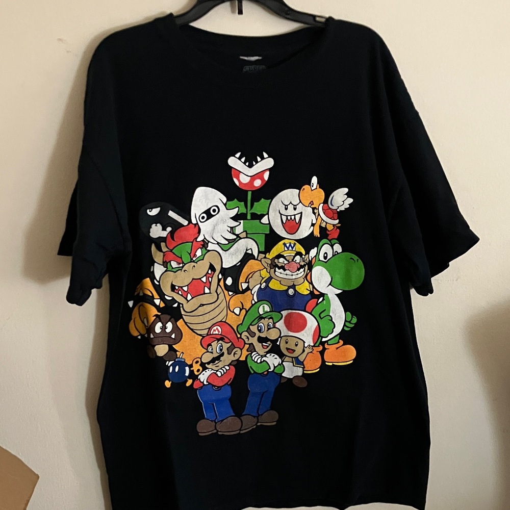 Nintendo Black Tee with Colorful Characters